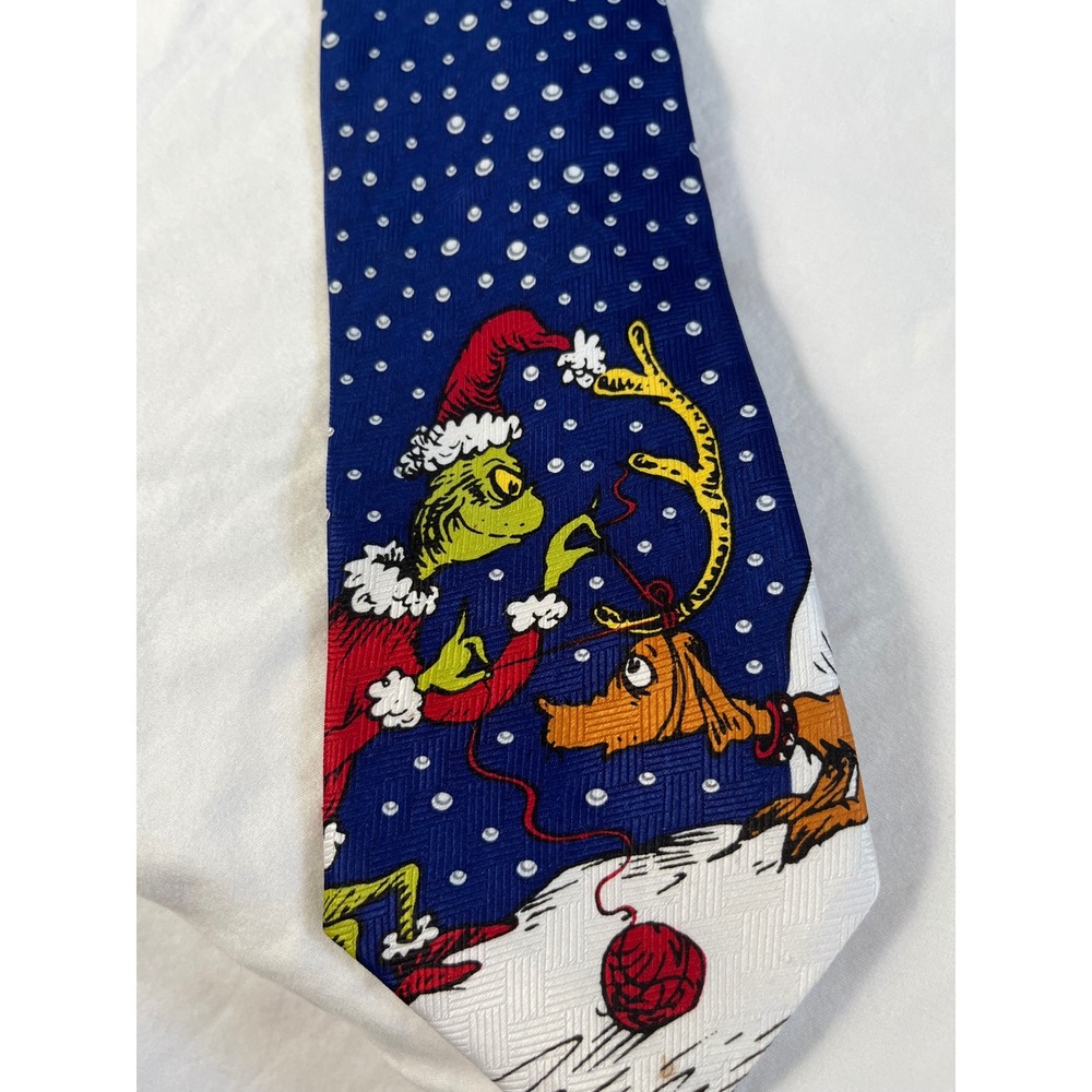Dr. Seuss Necktie Mens Blue Grinch Christmas Holiday Max Silk like office tie